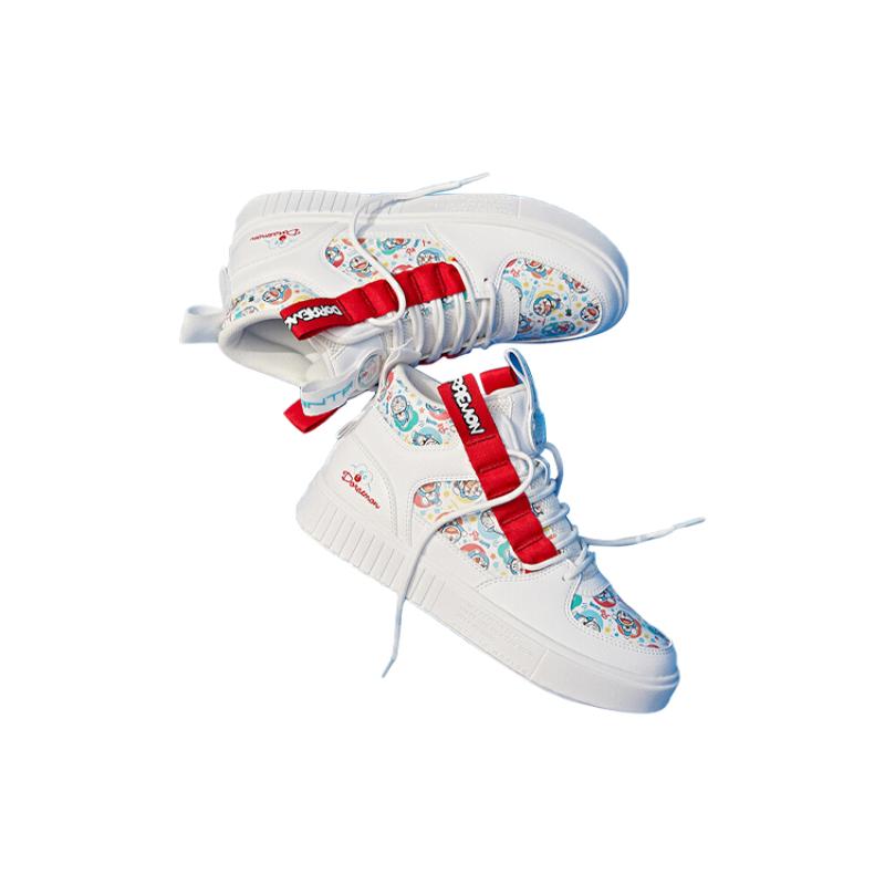 Doraemon X Anta Slip-Resistant Cushioning Wear-Resistant High-Top Skateboard Shoes Women's White Red Sneakers 92938007-10