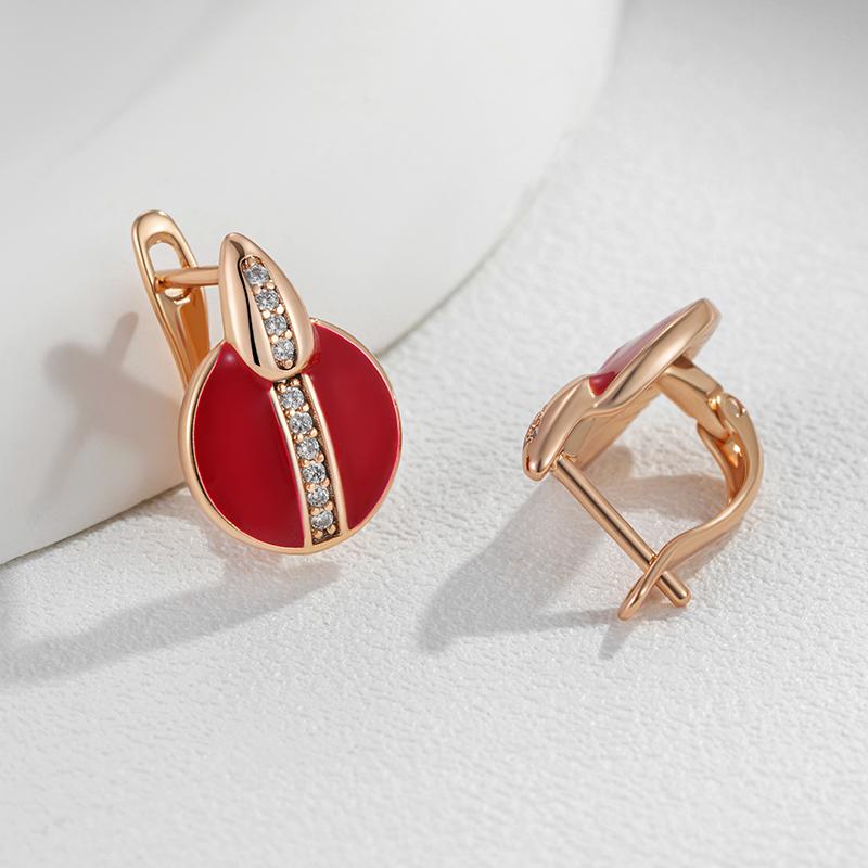 Fashion Red Enamel Natural Zircon English Earrings For Women Girl Simple  Rose Gold Color Party Eardrop Jewelry