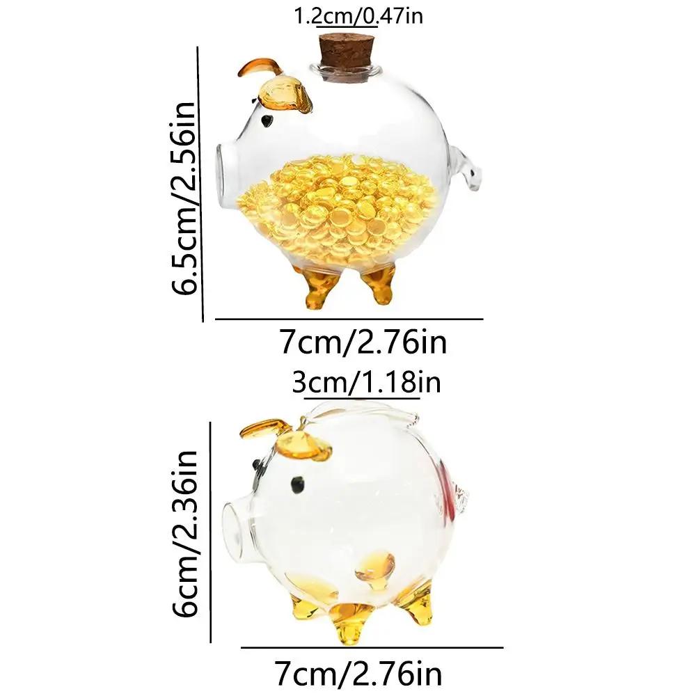 Transparent Cartoon Piggy Money Bank Handmade Lightweight Glass Money Jar Visible Durable Golden Beans Container Children