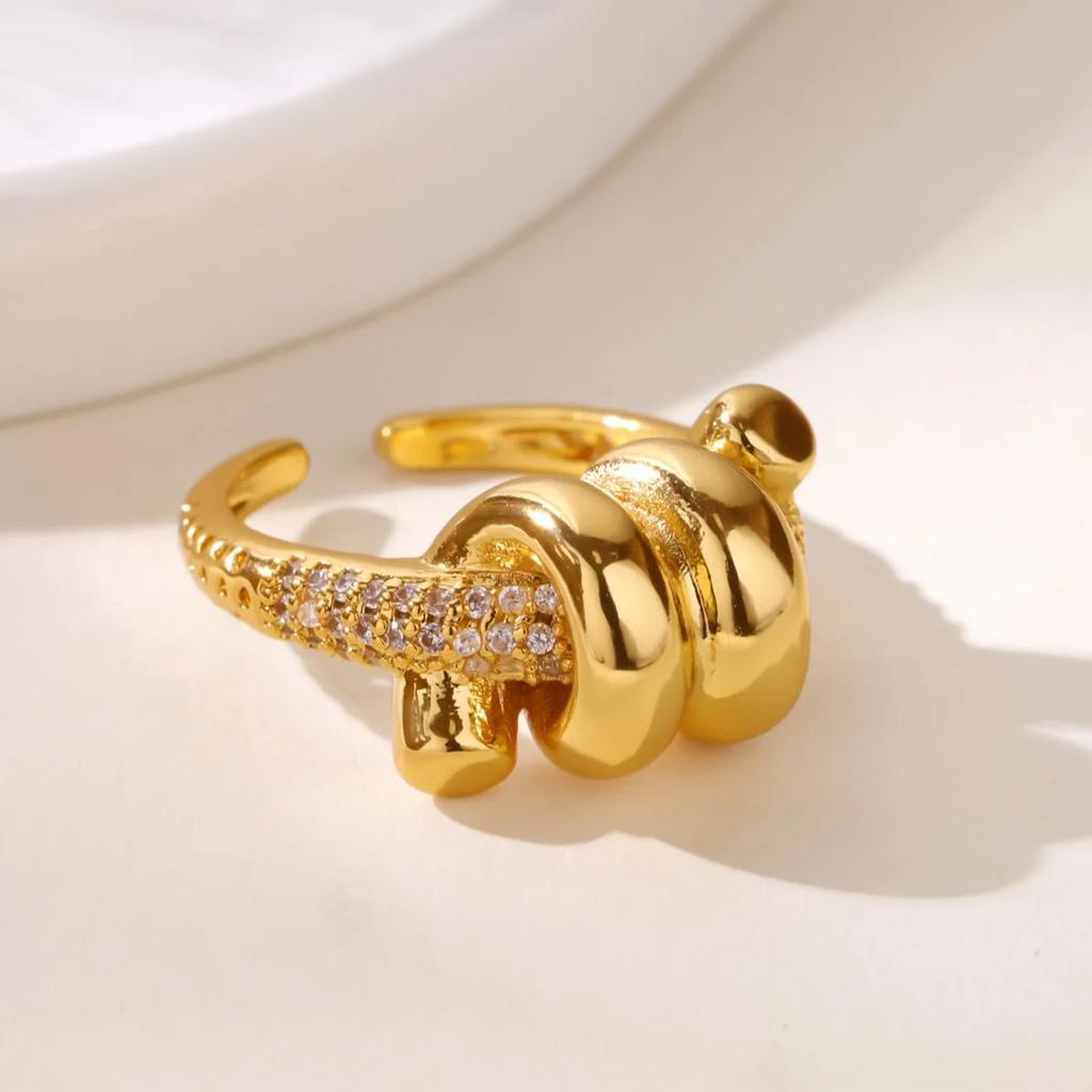Zircon Star Knot Rings For Women Gold Stainless Steel Geometric Adjustable Finger Rings Wedding Couple Jewelry Gifts