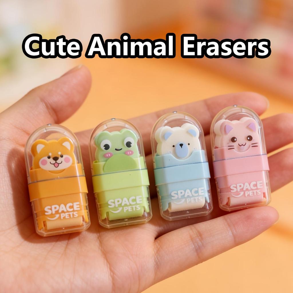 1/4pcs Pocket-Sized Space-Themed Eraser with Cute Astronaut & Rocket - Durable Rubber Erasers Suitable for Office