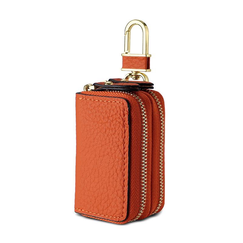 

Кожаный чехол для автомобильного ключа с двухслойным дизайном, сумка для ключей из коровьей кожи унисекс, брелок с медной фурнитурой оранжевый
