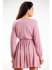 Flared Mini Dress with a Wrap Neckline and Long Sleeves, Dusty Pink M