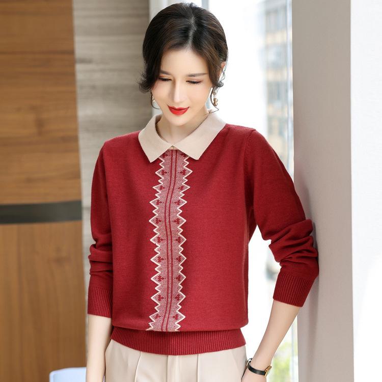 Frühlings- und Herbst-Temperamentmantel für Frauen mittleren Alters und ältere Frauen, Frühlings- und Herbstkleid für Mütter, quadratischer Ausschnitt, Farbkombination