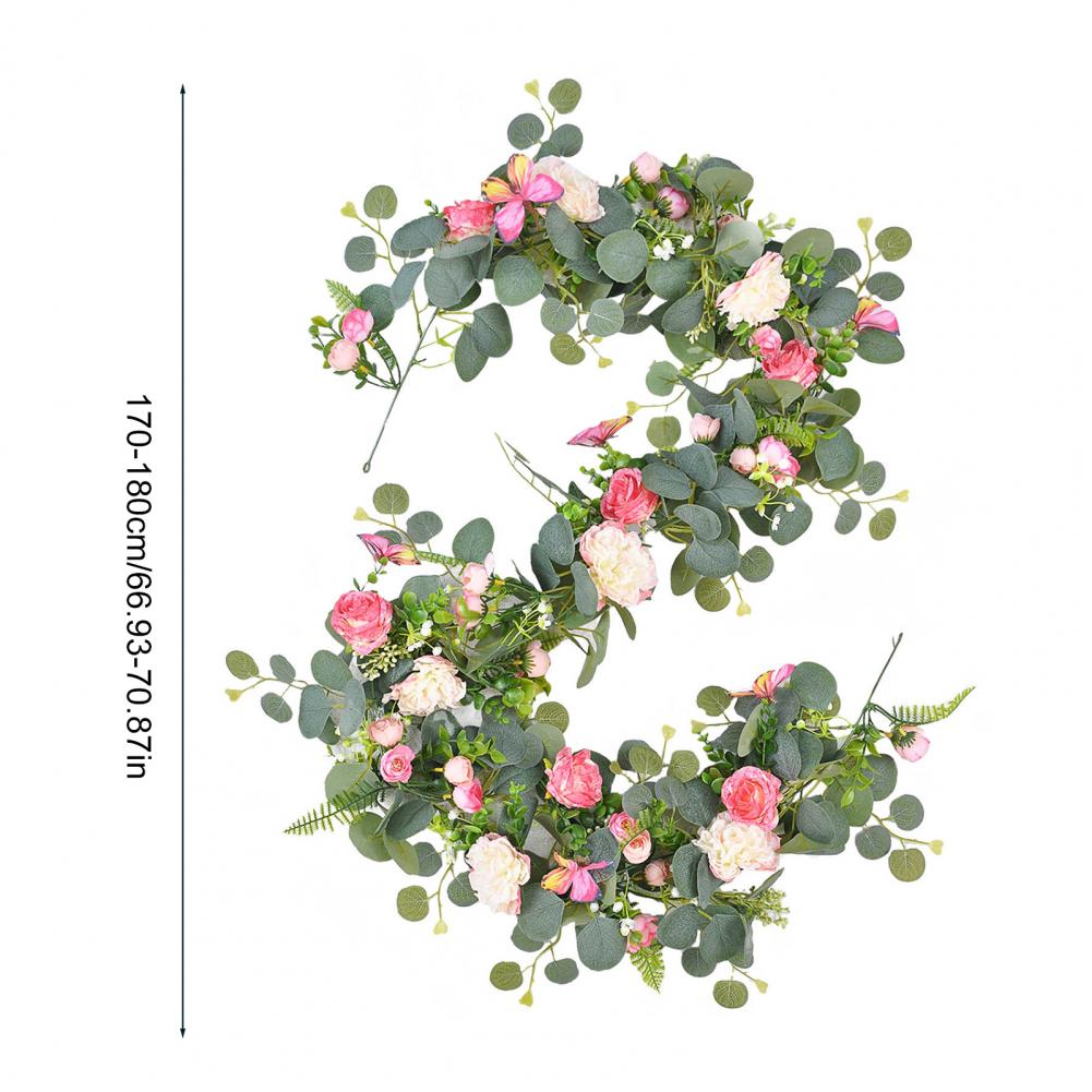 Artificial Eucalyptus Garland with Peony Flower Faux Floral Greenery Garland for Wedding Party Table Centerpiece Backdrop Decor