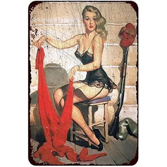 Vintage Pinup Girls Metal Tin Sign Wall Decor  Sexy Retro Art Posters for Man Cave Home Cafe Garden Club Bar  Iron Painting Plaq