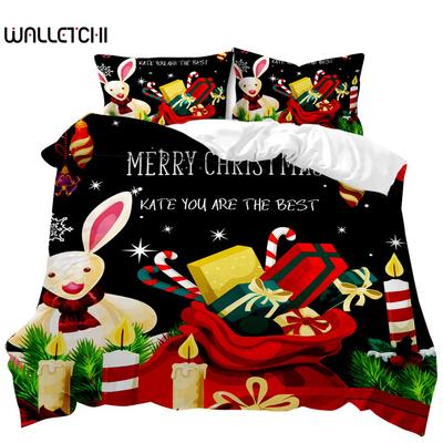 Ensemble Housse de Couette de Noël Cadeau de Noël Lapin Bougie Thème de Noël Ensemble de Literie Taille Double Queen King Housse de Couette en Polyester