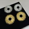 Retro Exaggerated Light Luxury Sparkling Diamond Hollowed-Out Round Earrings Fashion Elegant Earrings Women Jewelry Accessories