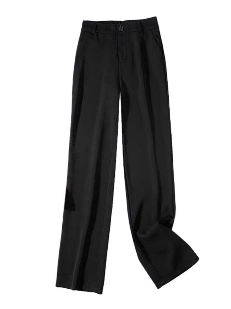 Women's Black Wide-Leg Suit Pants, 2024 Spring Design, High-Waist, Loose Drape, Floor-Length Casual Trousers