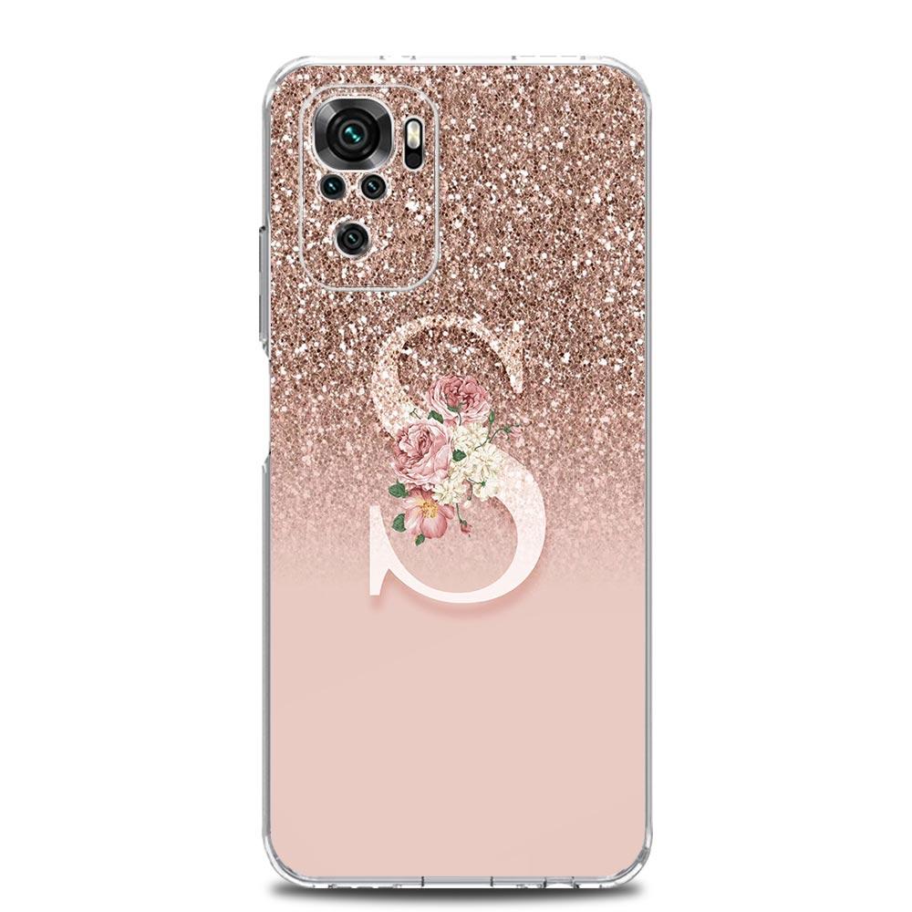 Letter Pink Shiny M R Phone Case For Xiaomi Redmi Note 14 13 12 4G 9 8 10 11 Pro Plus 5G 14C 13C 12C 10C 9C 9A Clear TPU Cover