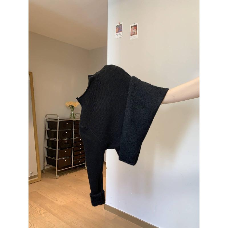 Semi-turtleneck Knitted Sweater Women's Spring Fleece Thickened Inner Backing Top Basic Casual Versatile Sweater