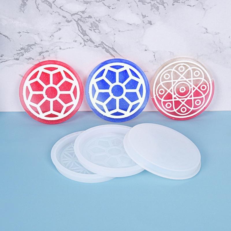 1/3Pieces Thick Coaster Silicone Molds for Resin Casting Round Flower Pattern Coaster Molds Epoxy Casting DIY Craft Tool
