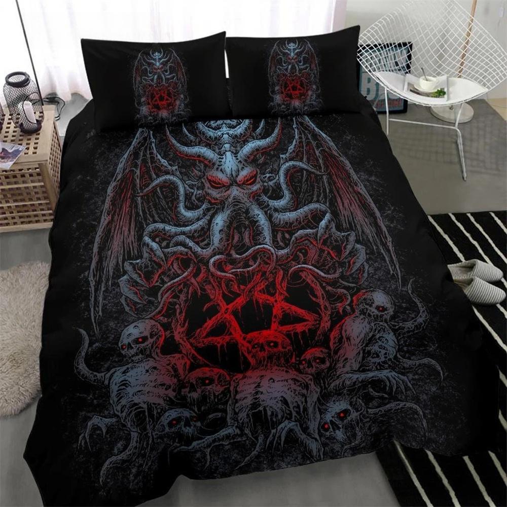 Skull Skeleton Satanic Goat Skull Duvet Cover Set Trophy Demon Breed Bedding Sets Night Blue Pink Satanic Baphomet Quilt Cover