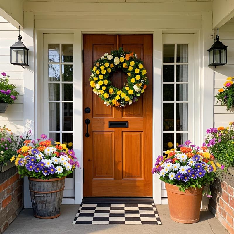 10 buchete de flori artificiale de exterior, decorațiuni florale din plastic, buchete de flori imitație de margarete, arbuști de flori artificiale rezistenți la UV