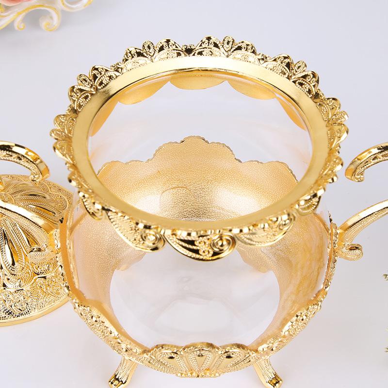 Golden Glass Storage Jar with Lid Restaurant Desktop Sugar Cube Jar Spice Storage Box Seasoning Container Kitchen Storage Tools