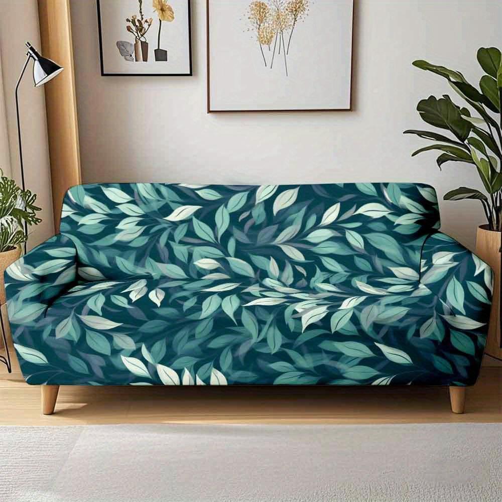 

1pc Dark Teal Tropical Leaves Print Stretch Sofa Cover, Removable Washable Couch Slipcover for Modern Boho Home Decor 1pc Single set(90-140cm)