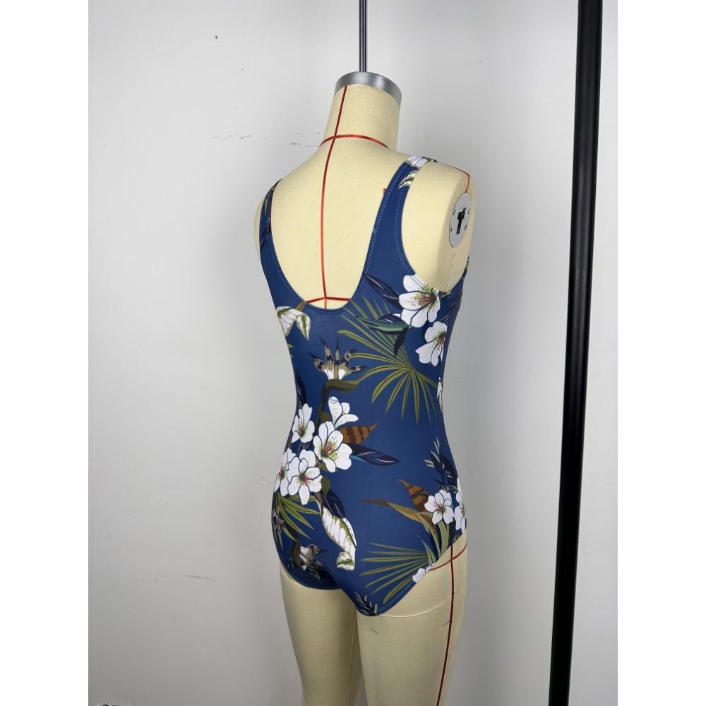 Elegantní vintage květinové jednodílné plavky pro ženy zeštíhlující retro design s vyjímatelnými vycpávkami, vysoce elastická látka, kulatý výstřih, detail bez zad