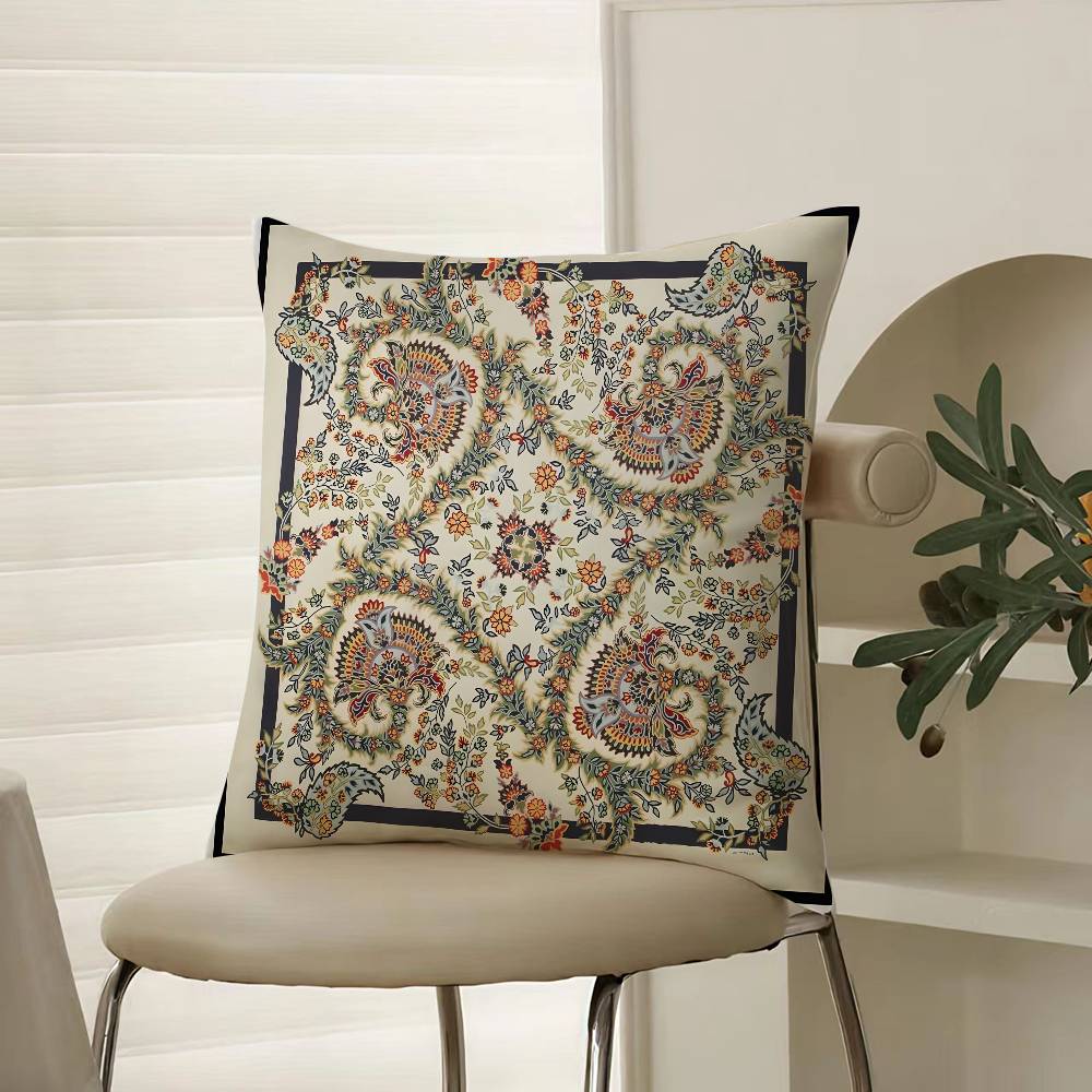 Cashew Nut Flower Pattern Natural Etro Pillow Case Comfort Sofa Bed Silky elegant Invisible zipper Decorative cushion cover