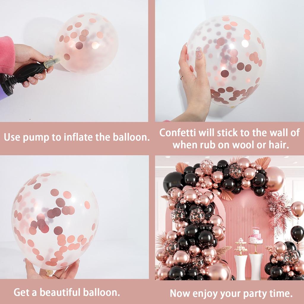 Black Metallic Rose Gold Balloon Garland Arch Kit Happy Birthday Party Decoration Adult Girl Wedding Party Confetti Ballons
