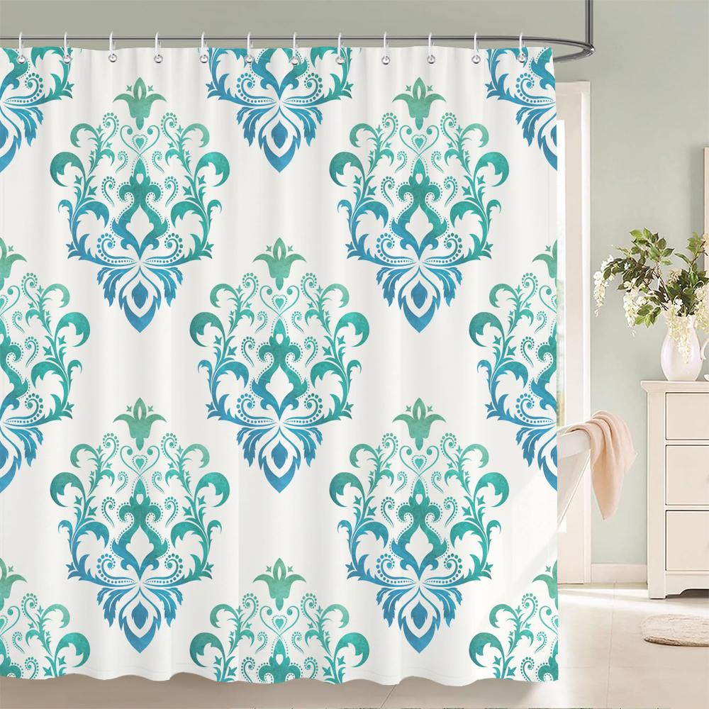 1 Pcs Simple Printing Polyester Shower Curtain Waterproof Fabric, European Elegant Pattern Bathroom Partition Curtain