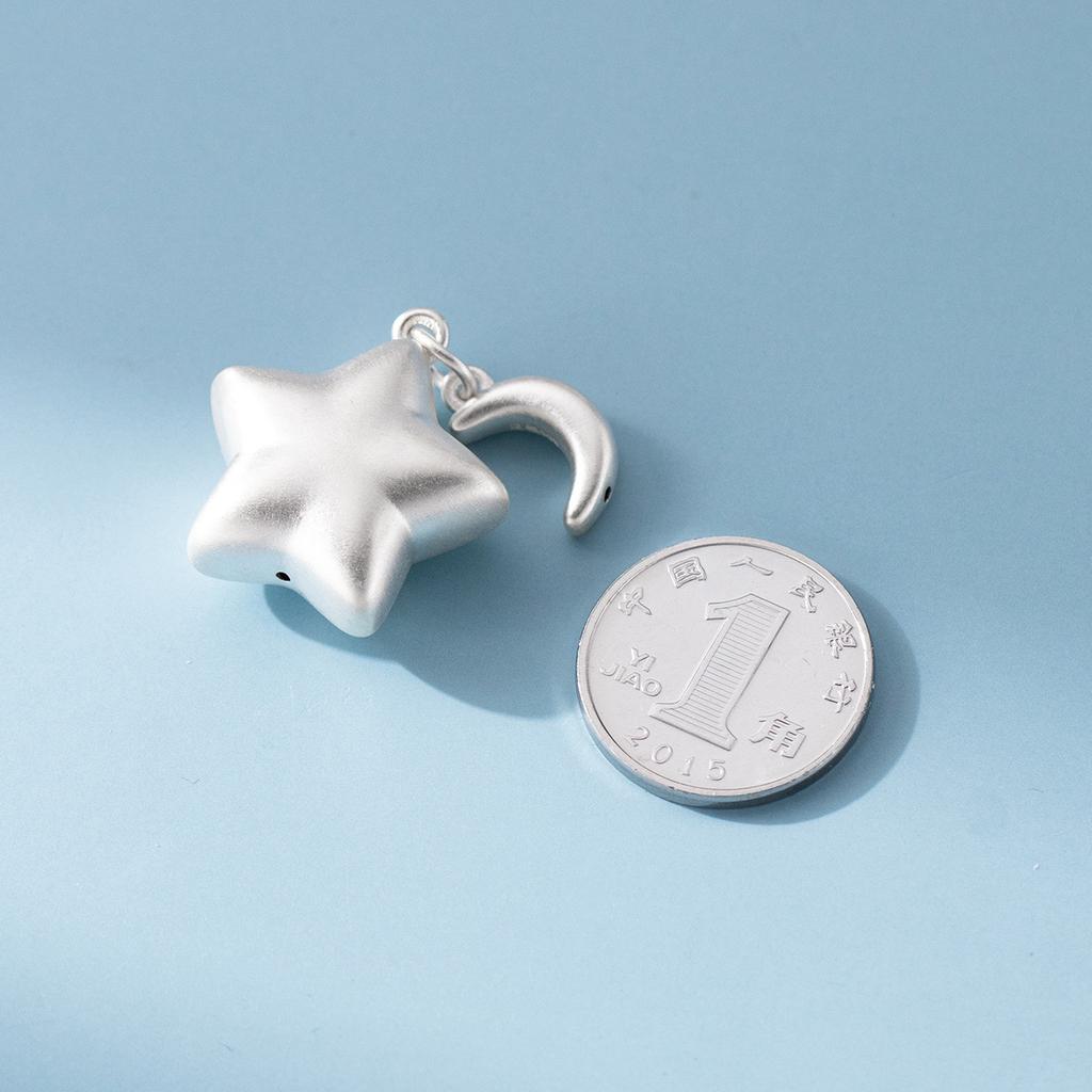 S999 Pure Silver 3D Hard Silver Star and Moon Pendant DIY Bracelet Pendant Handmade Braided Rope Material Accessories