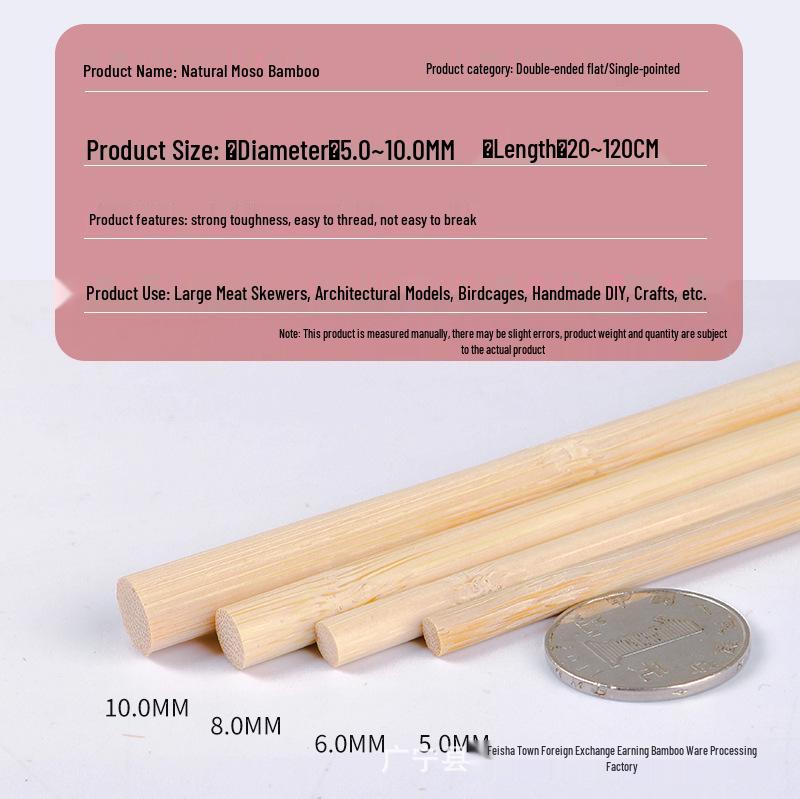 Szaszłyki bambusowe: Grubość 5-10 mm, Idealny na grille, do rękodzieła, projektów DIY, masztów flagowych, aranżacji kwiatowych, suszenia makaronu, klatek dla ptaków.