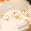Stainless Steel Open Ring with Bow & Flower Design - French Elegant Style