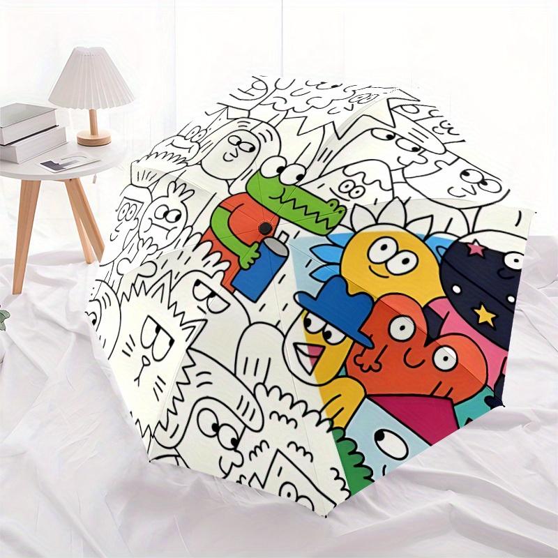 1pc Cute graffiti Automatic Open/Close Umbrella with Windproof, Functional Design, 8-Rib Sturdy Canopy