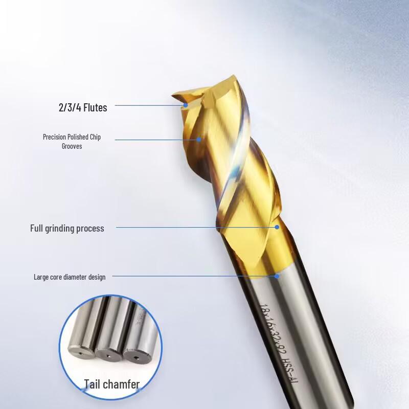 Straight Shank White Steel Superhard Cobalt-Titanium Coated Keyseat End Mill, Fully Ground with 2-4 Flutes