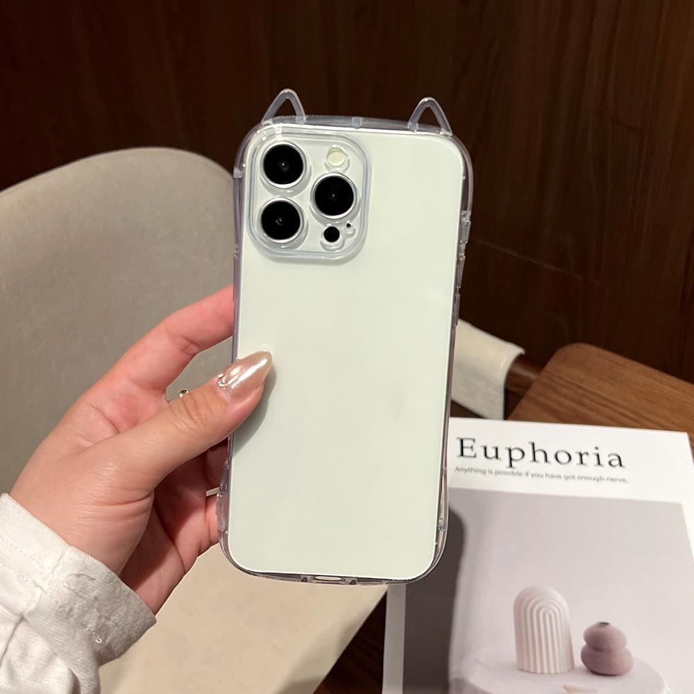 Cat Ears Clear Phone Case For iPhone 17 Air 16 Plus 15 14 13 12 11 Pro Max X XS XR 7 8 SE 2022 2020 Minimalist Shockproof Transparent Protective Cover