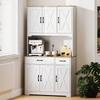 175 cm Tall Kitchen Pantry Cabinet with Microwave Stand, Freestanding Pantry Cupboard, White