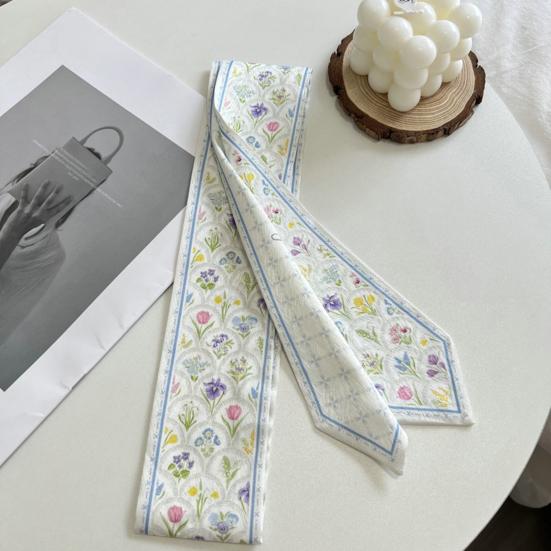 Kvinner Sommer Skjerf Bag Dekorasjon Myk Kontrast Farge Blomstertrykk Kunstnerisk Maleri Dekorer Hals Glatt snøring Dame Hårbånd Hårtilbehør