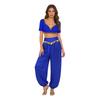 S-XXL Womens Belly Dance Outfit V Neck Short Sleeve Gold Trim Crop Top and Sequin Tassel Long Pants 2-piece Set for India Dance Folk Dance
