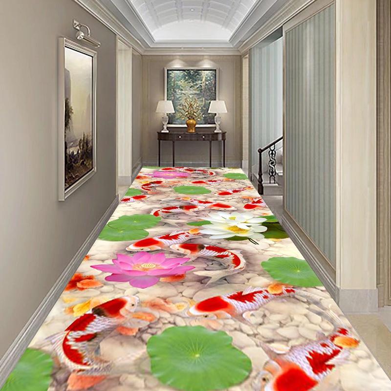 Gold Fish Corridor Carpet Hallway Rug Blue Butterfly Print Living Room Area Rug Bedroom Floor Mat Kitchen Mat Crystal Velvet