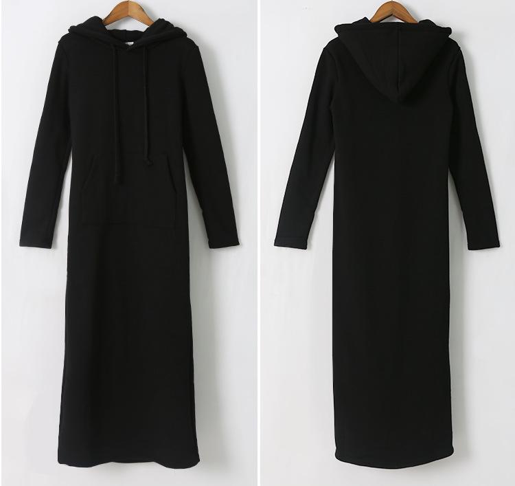 

Korean Style Medium-Length Slimming Thick Hoodie Sweatshirt Pullover Dress for Women L чёрный