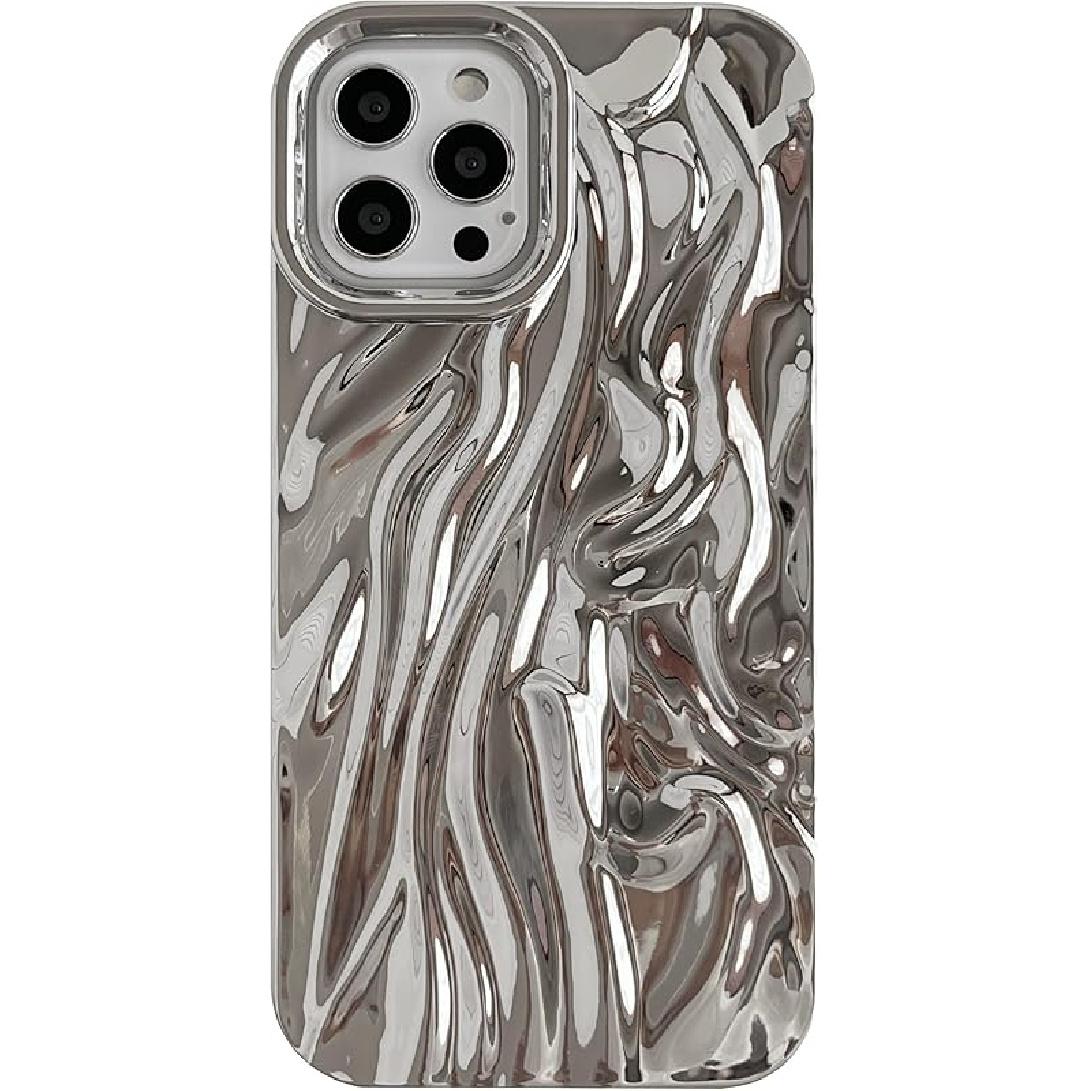 

Caseative для чехла iPhone 12 Pro, Плиссированный узор водяной ряби, Хромированный волновой узор, Мягкий чехол для телефона (Золото) серебряный
