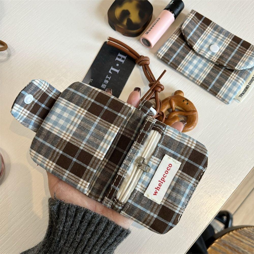 Zipper Purse Mini Cash Wallet Korean Style Cloth Envelope Wallets Retro Plaid Coin Purse  Women