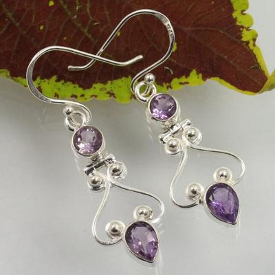 Amethyst Gemstone Earring, Dangle Earring, 925 Silver Handmade Jewelry, Birthstone Gift, Valentine Gift, Designer Earring, Boho Jewelry