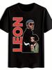 Casual Graphic T-shirt with "LEON" Movie Design - Black Short Sleeve