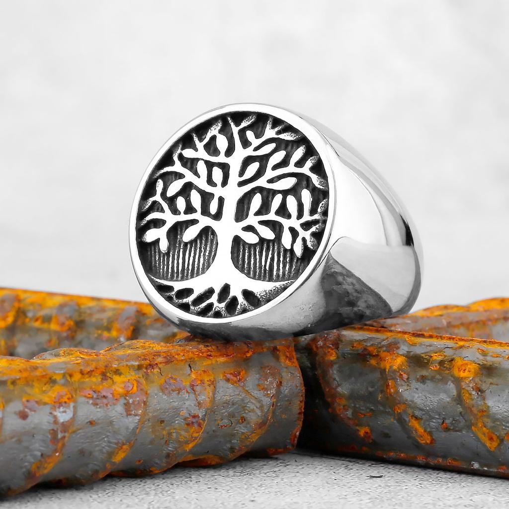 Viking Stainless Steel Ring Anchor Compass Tree of Life Nordic Viking Rune Wolf Men and Women Ring Jewelry for Boyfriend as Gift