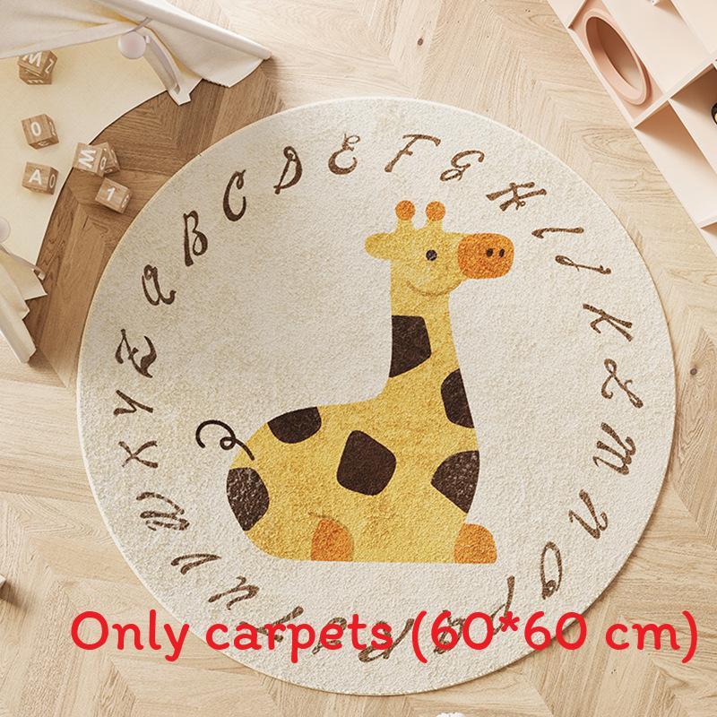 Cartoon Round Area Rug For Bedroom With Monster And Dinosaur Print Design Kids Reading Room Decor