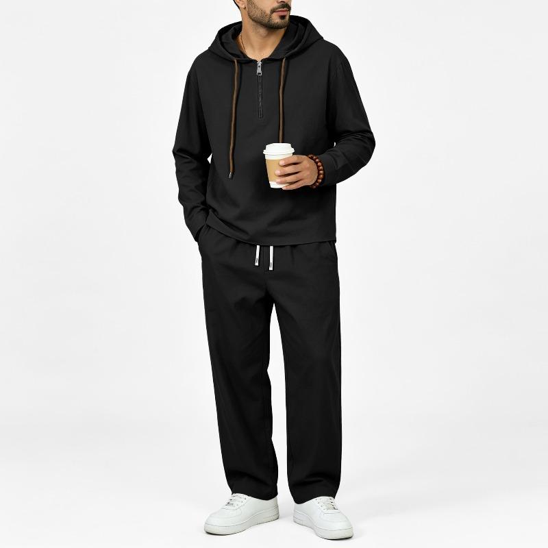 Men's Hooded Zip Linen Long Sleeve Pants Long Pants Matching Set Casual Everyday Outfit