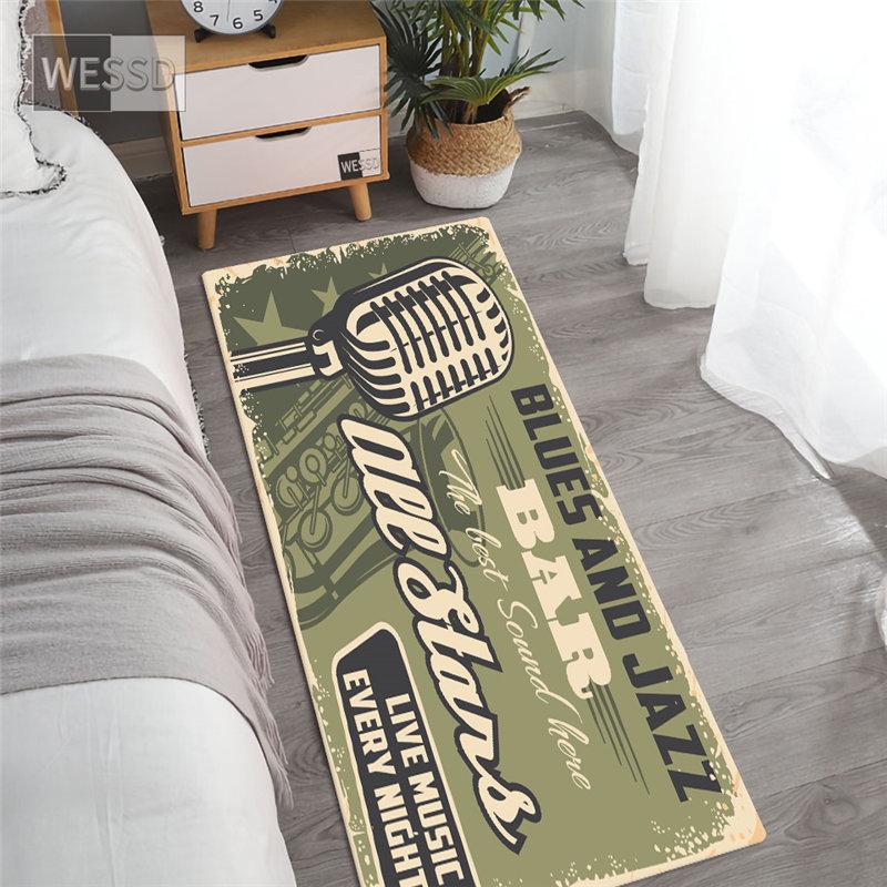

Музыкальный коврик в стиле ретро для спальни, гитара, фортепиано, барабаны, ленты с принтом, прикроватный коврик, длинный ковер для детской комнаты, мягкий нескользящий моющийся коврик 40x60cm