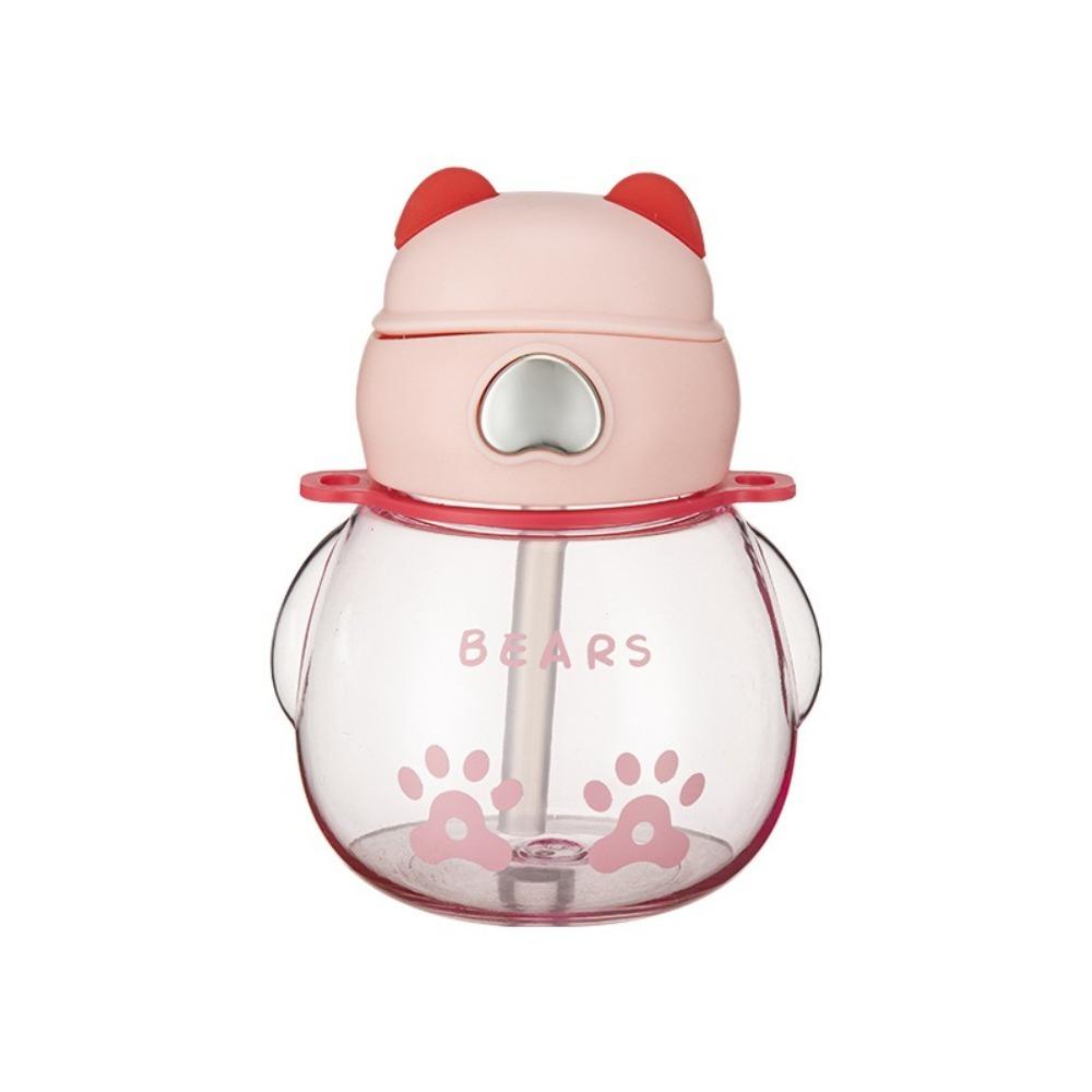 Plastic Children's Water Bottle Portable Leak-Proof Crossbody Water Cup 450ml Big-bellied Bear Students Straw Bottles Summer
