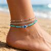 Layers Anklet Set for Women Twisted Chain Teal Turtle Charm Stainless Steel Non-tarnish Foot Bracelet Adjustable