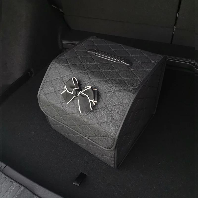 Large Capacity Car Trunk Organizer Box Household Multiuse Storage Bag Foldable Leather Stowing Tidying Emergency Storage Boxes