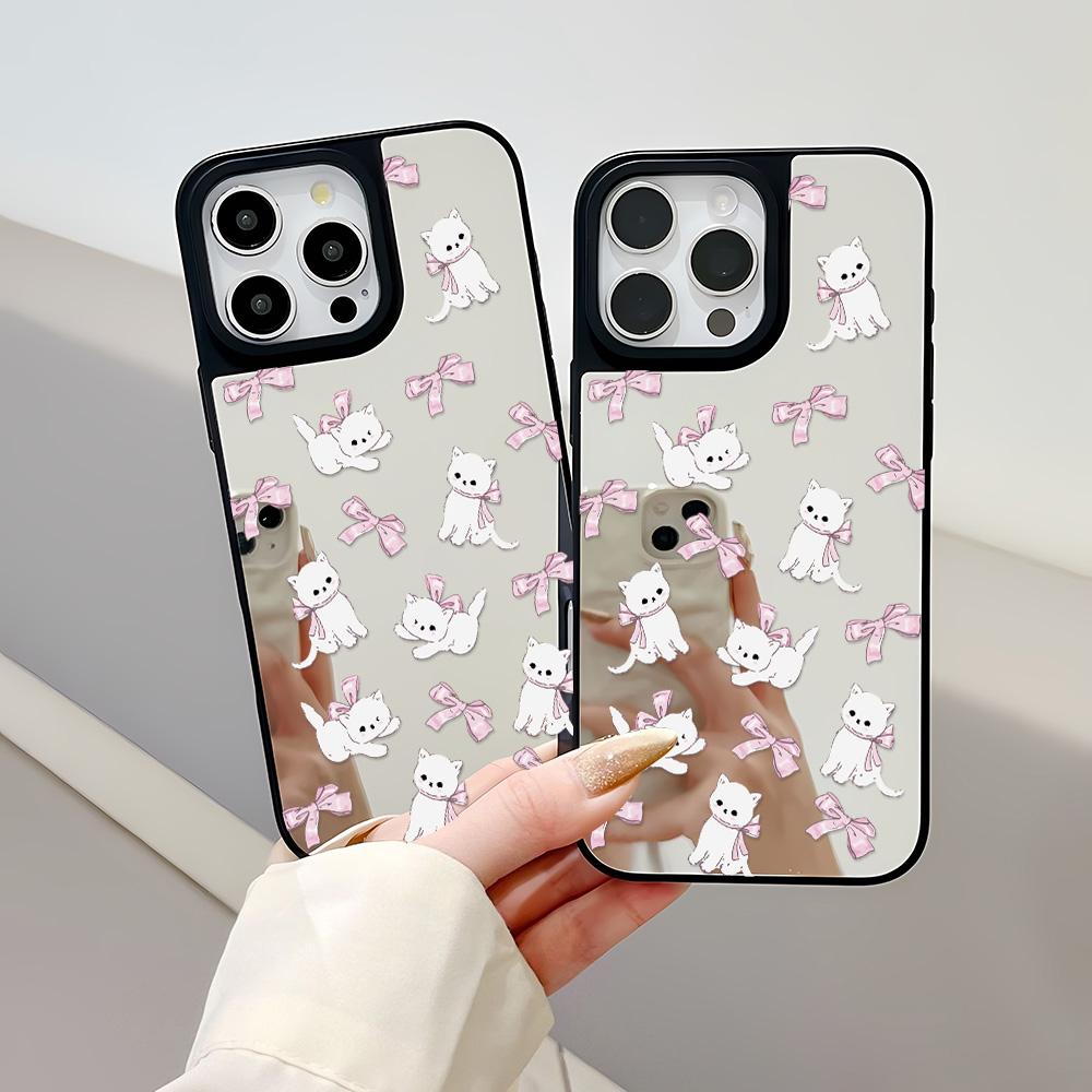 Mirror Phone Case for iPhone 15 11 13 14 for 15 16 Pro Max 12 13 16 Pro Cloud Flower and Animal Cute Style Phone Case