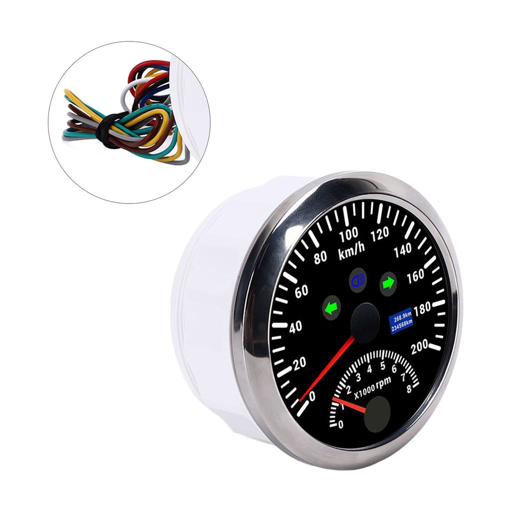 85mm 200kmCelsiush GPS Speedometer 0‑8000rpm Tachometer Gauge LCD Red Backlight Waterproof for 12VCelsius24V Car Boat Yacht RV Truck