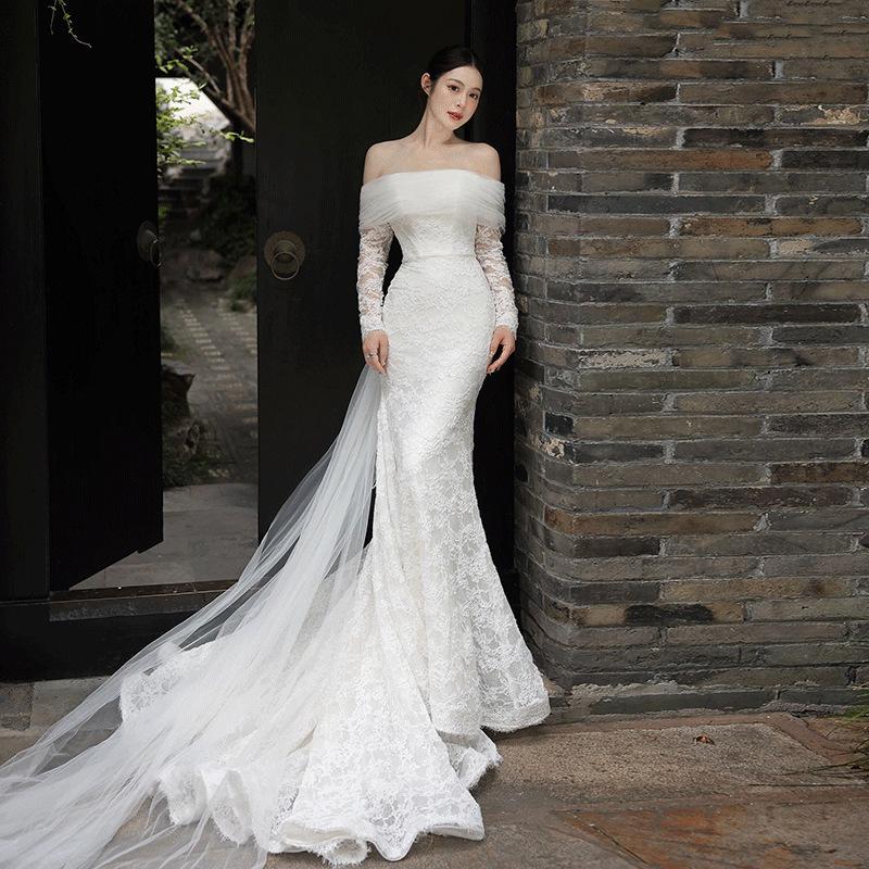 French Lace Long Sleeve Light Wedding