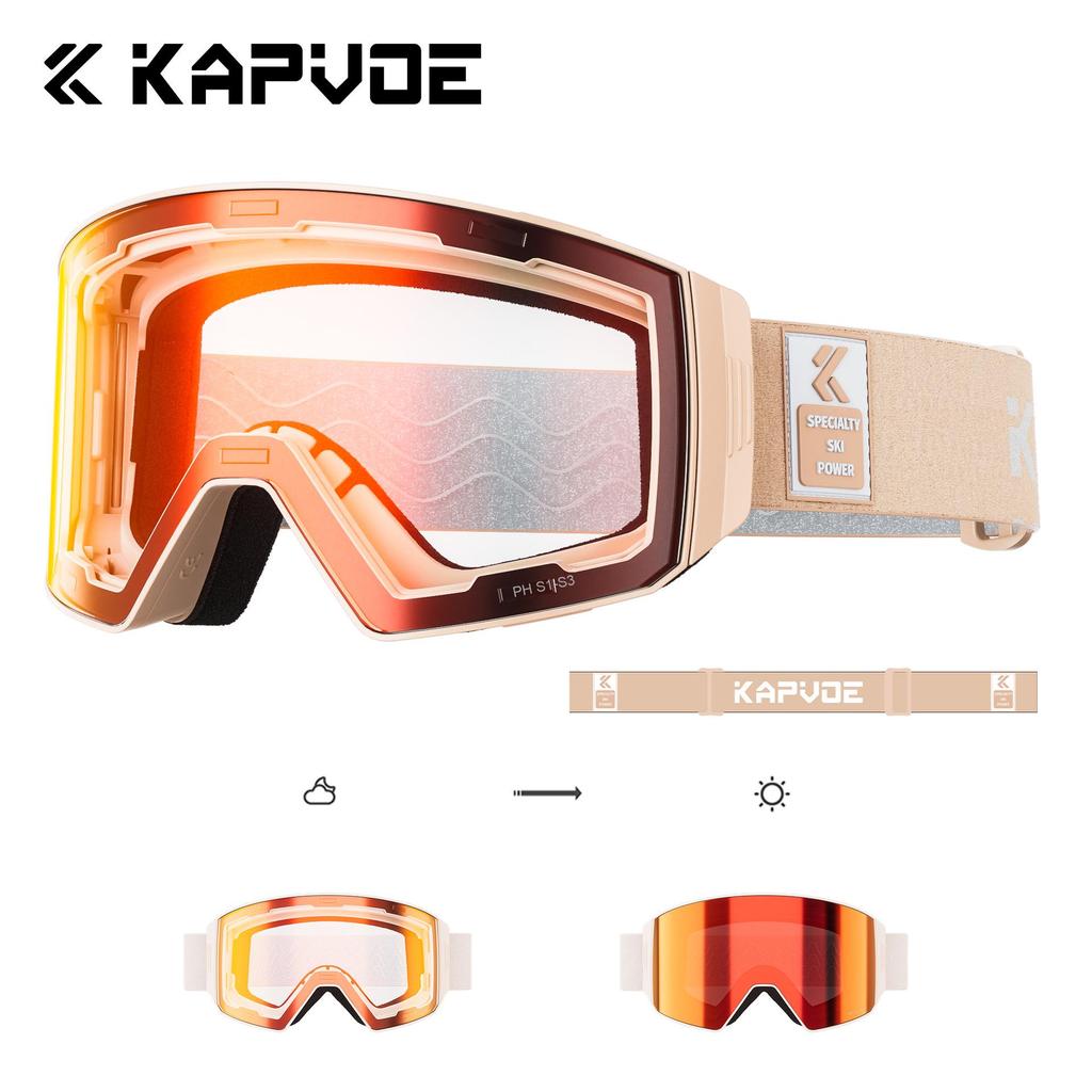 KAPVOE Color-Changing Anti-Fog Ski Goggles with Magnetic Buckle for Outdoor Sports